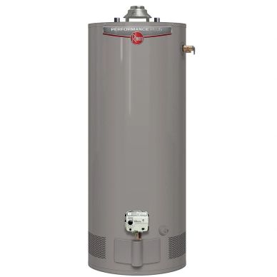 A gray Rheem performance water heater.