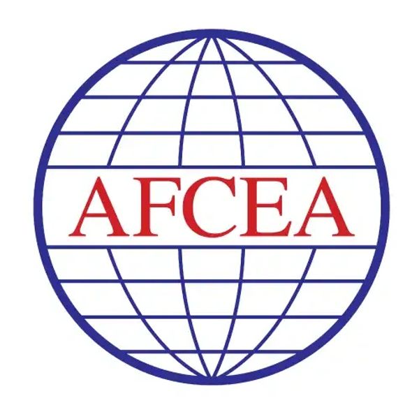 AFCEA logo featuring a blue globe outline and red text.