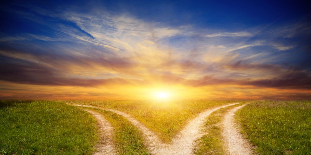 Sunset with Two Paths