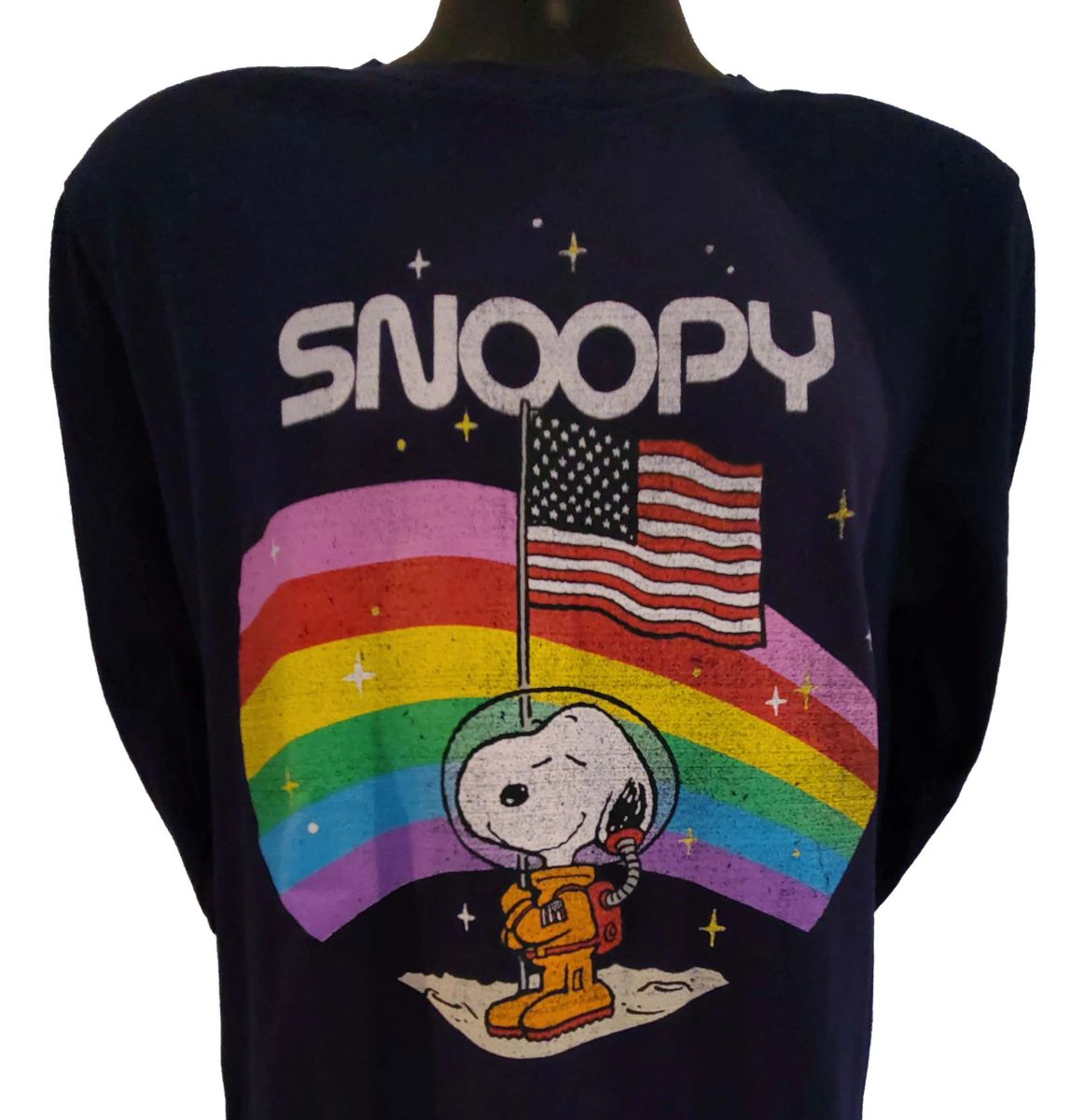 Tshirt Snoopy Space US Flag long sleeve