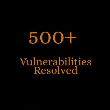 Text saying '500+ Vulnerabilities Resolved' on black background.