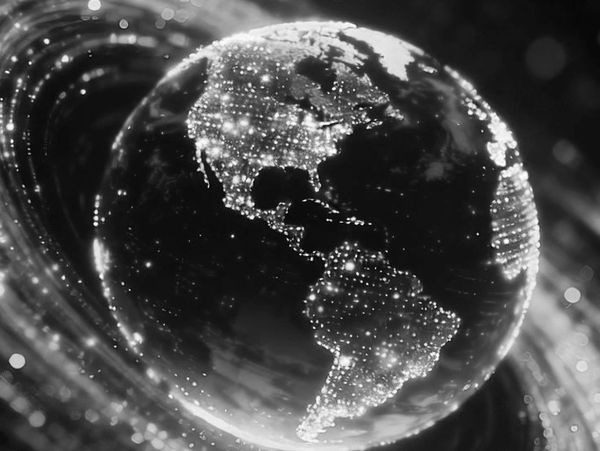Glowing digital Earth with illuminated continents.