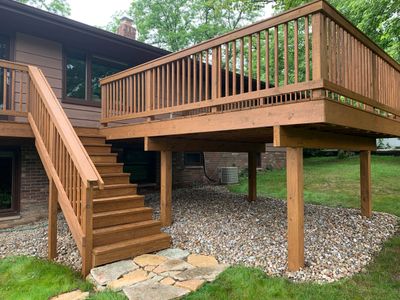 Broadview Heights Ohio Deck Pressure Treated Cleaning and Staining with TWP Gold Stain.  Beautiful