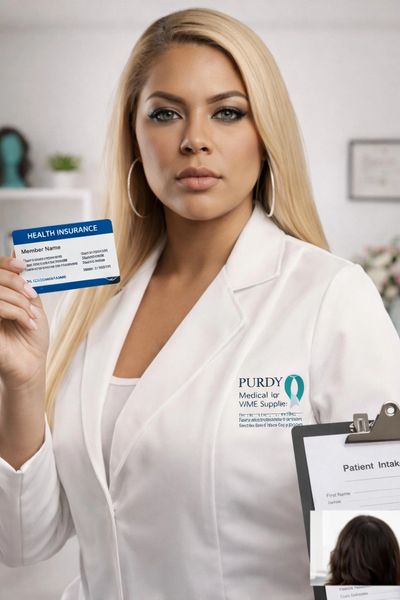 A medical professional holding a health insurance card.
