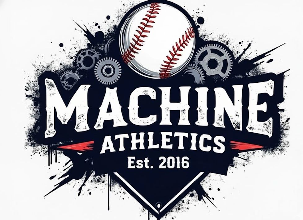 Logo of Machine Athletics featuring a baseball and gears.