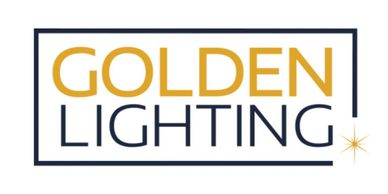 Logo of Golden Lighting with gold and black text.