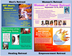 Flyers for men's and women's religious retreats in 2019.