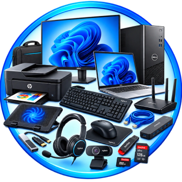 Collection of modern computer and tech accessories.