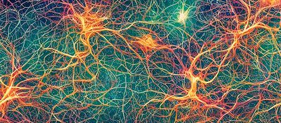 Colorful neural network illustration showing interconnected neurons.