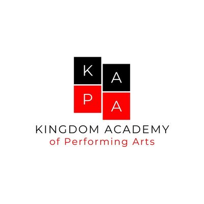 Logo of Kingdom Academy of Performing Arts with black and red blocks.