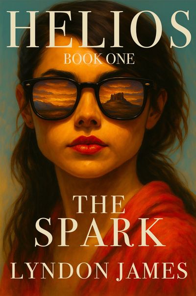 Book cover of Helios: The Spark featuring a woman with reflective sunglasses.