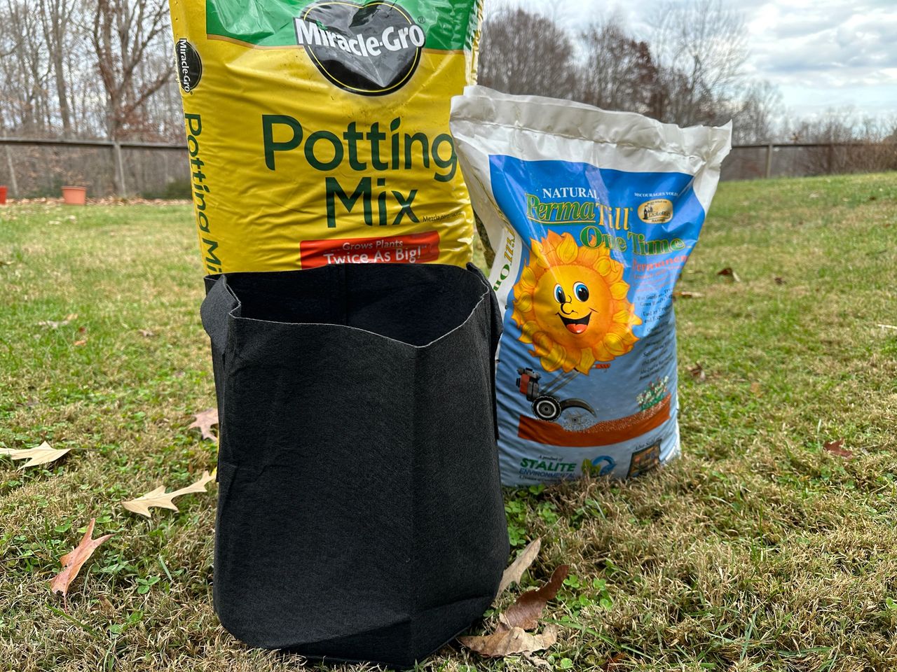 I use potting mix, compost, and a little Permatill in my grow bags.