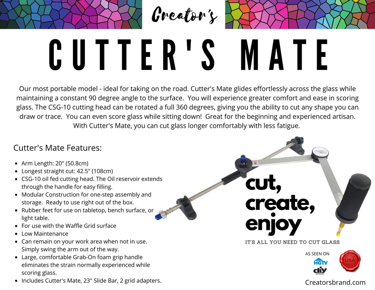 Creator's Cutter's Mate Mini Extra Glass Cutting System Includes Two Waffle  GRIDS Born and Made in the USA 