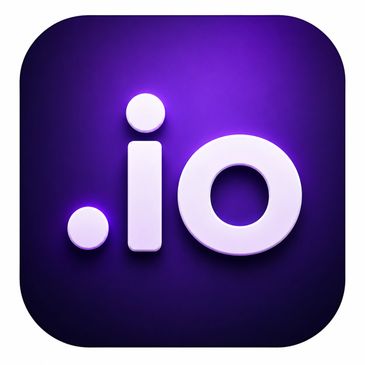 .io domain logo with purple background.