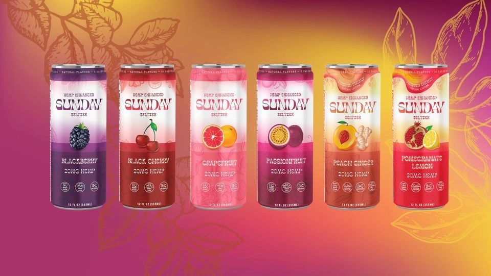 6 cans of CBD infused Seltzers in different flavors: Blackberry, Black Cherry, Grapefruit, Passionfr