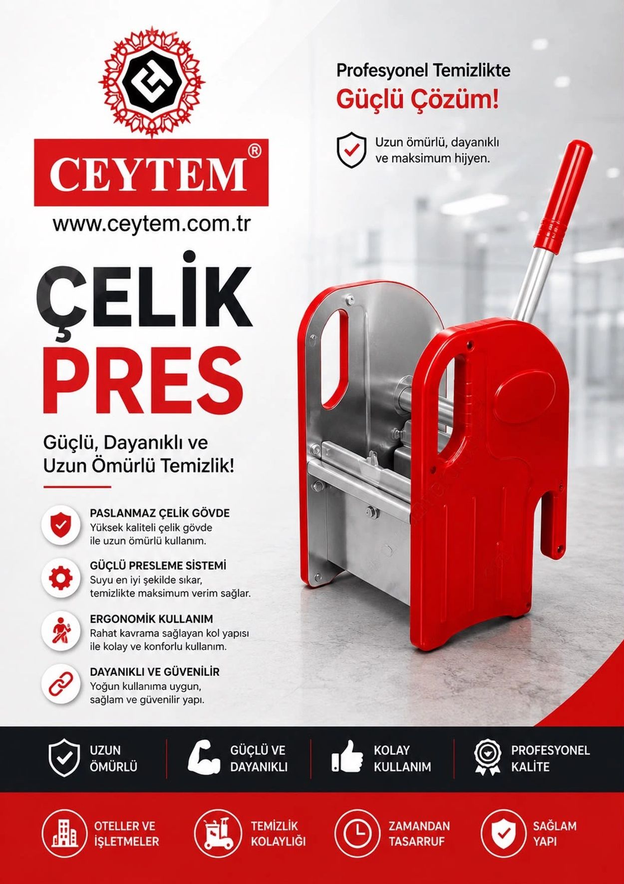 Çeytem çelik pres – dayanıklı ve uzun ömürlü temizlik çözümü.
