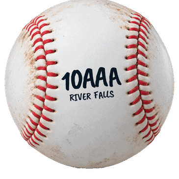 Worn baseball with "10AAA RIVER FALLS" text.