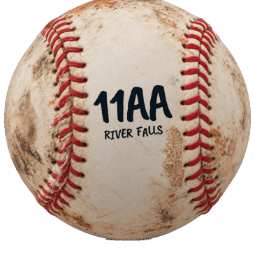Worn baseball with "11AA River Falls" text.