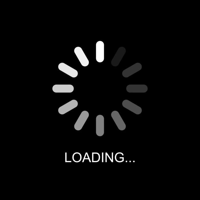 Circular loading icon with the word 'LOADING...' below it on a black background.