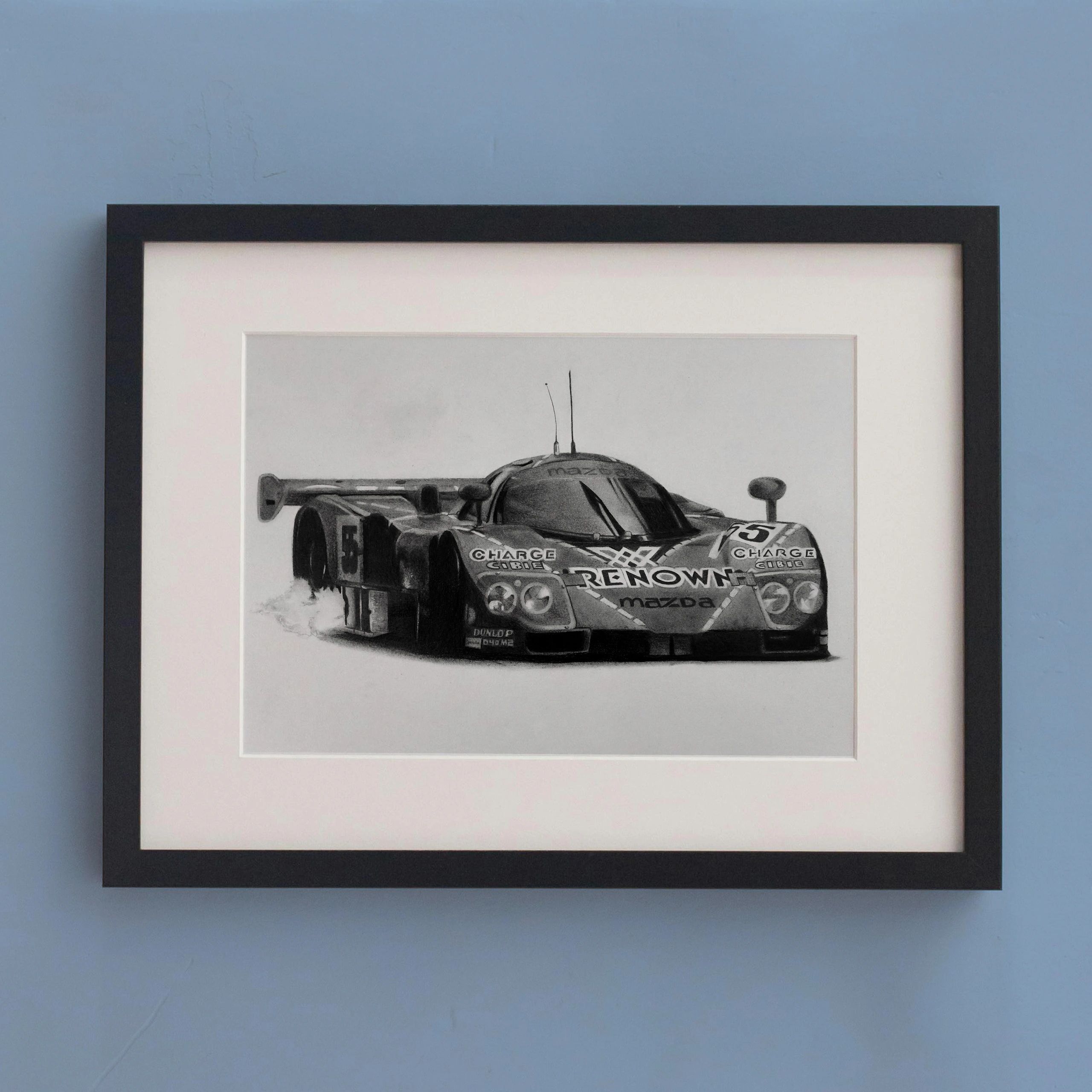 Charcoal Drawing Art Car Collector Mazda 787B