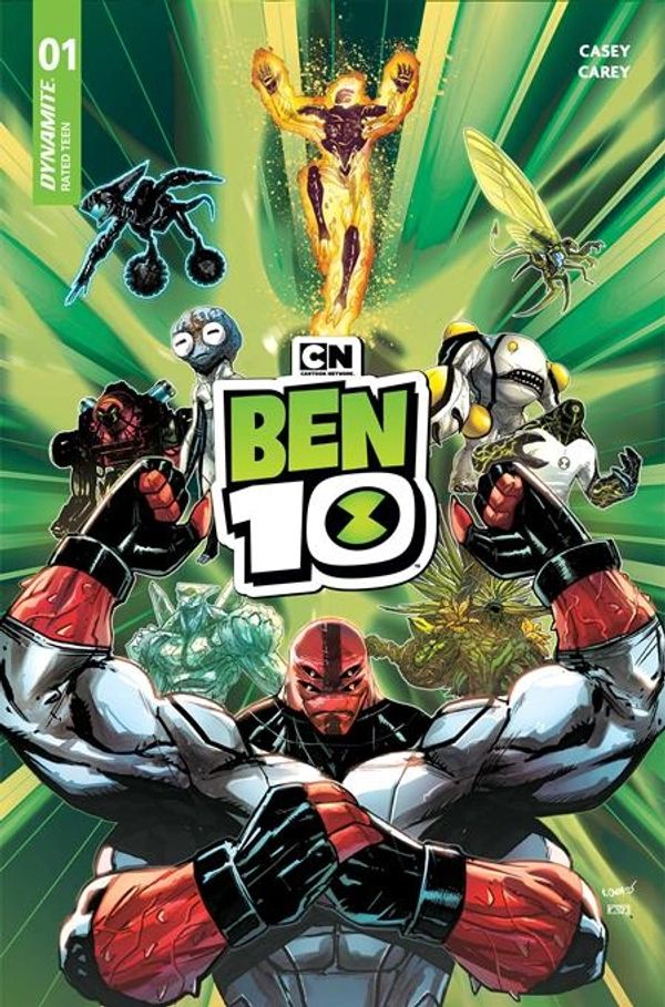 Cover of Ben 10 comic featuring various alien characters around the logo.