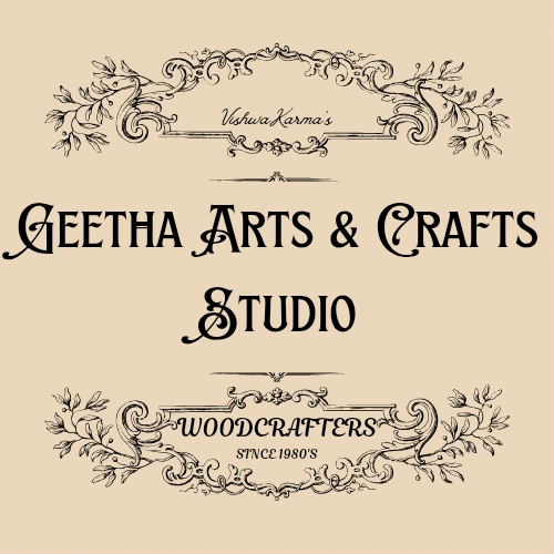 Logo for Geetha Arts & Crafts Studio specializing in woodcraft since 1980.