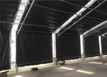 black-out shade system in the mostly closed position