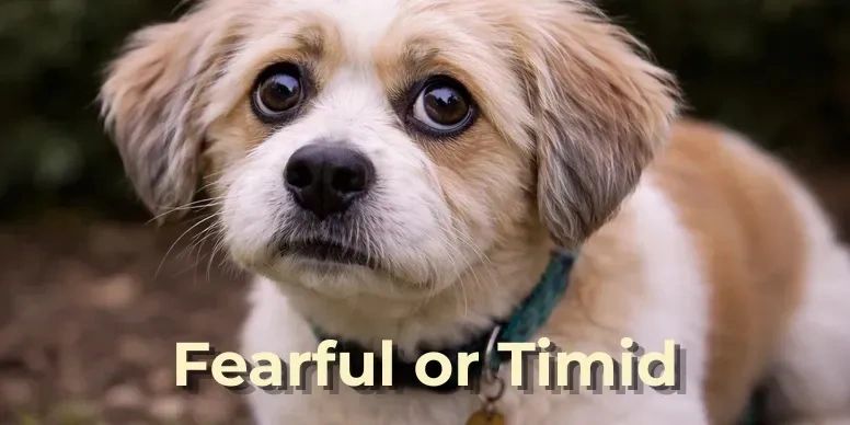 Fearful dog showing anxiety, nervousness, and emotional overwhelm in new situations