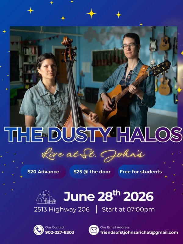 Poster for The Dusty Halos live concert on June 28, 2026, at St. John's.