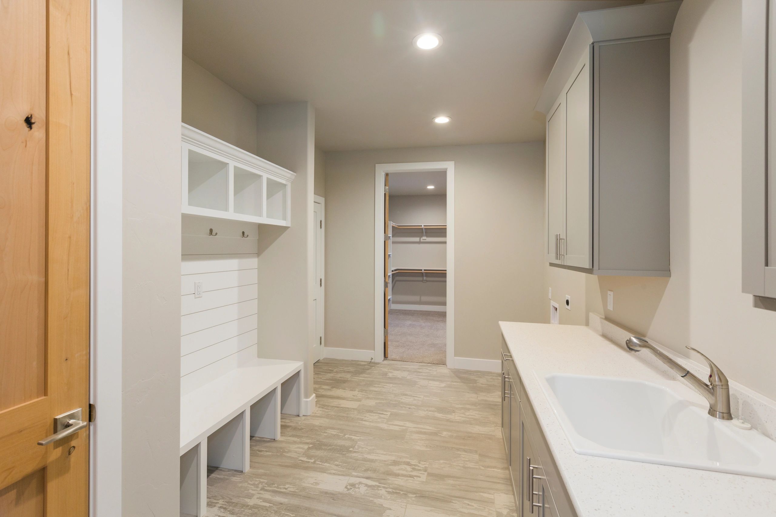 porcelain wood plank tile laundry floor