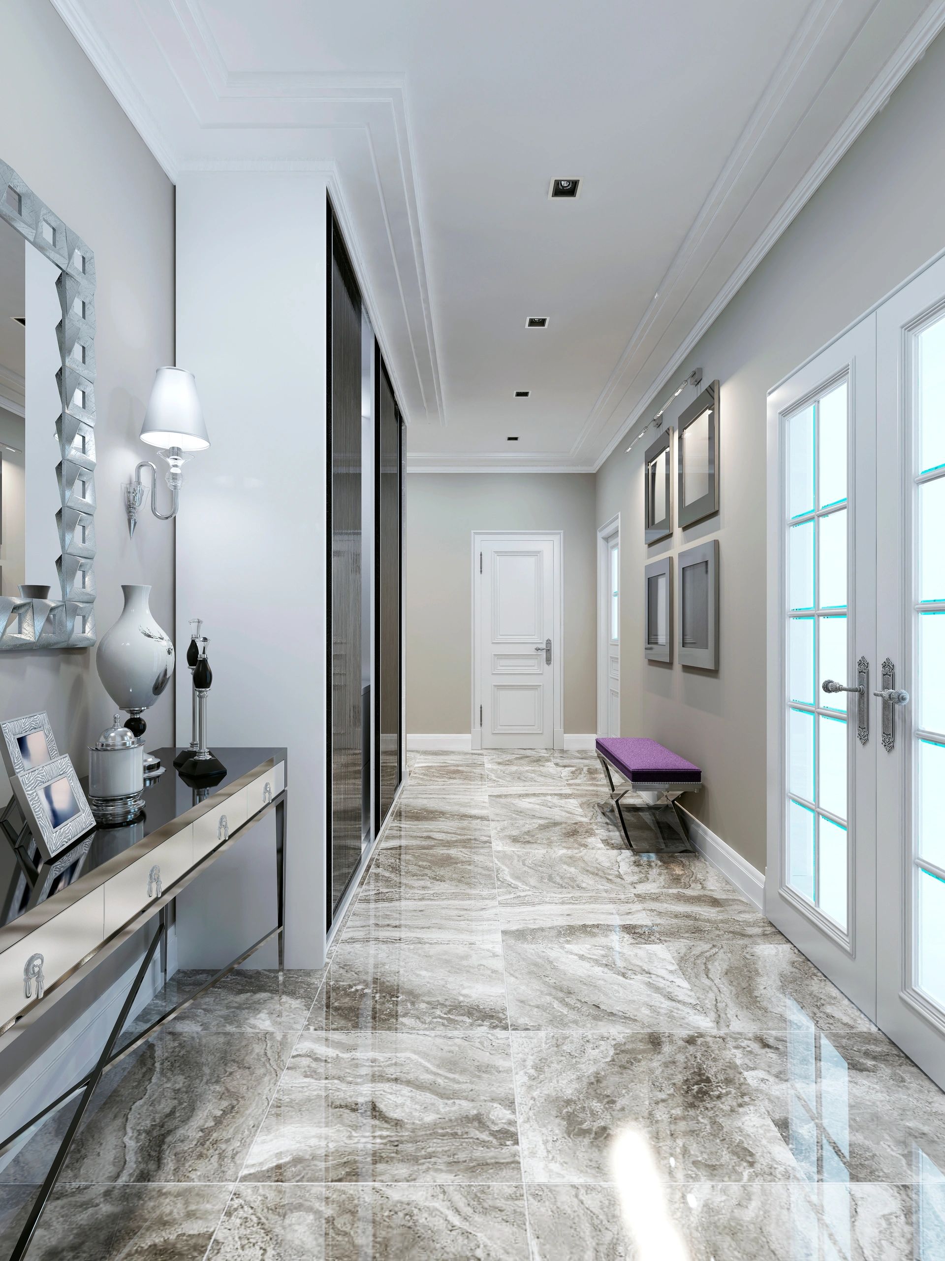 large format porcelain marble tile entry floor