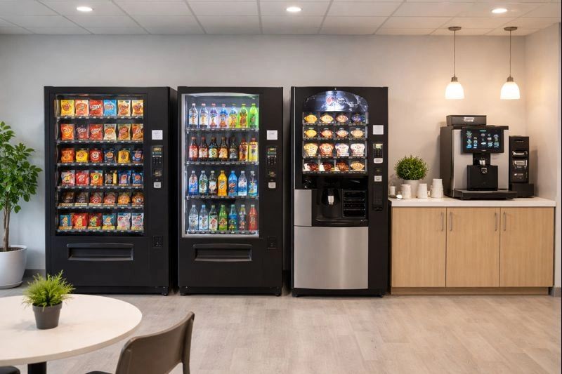 Vending Machines and Coffee Machine in a Break Room