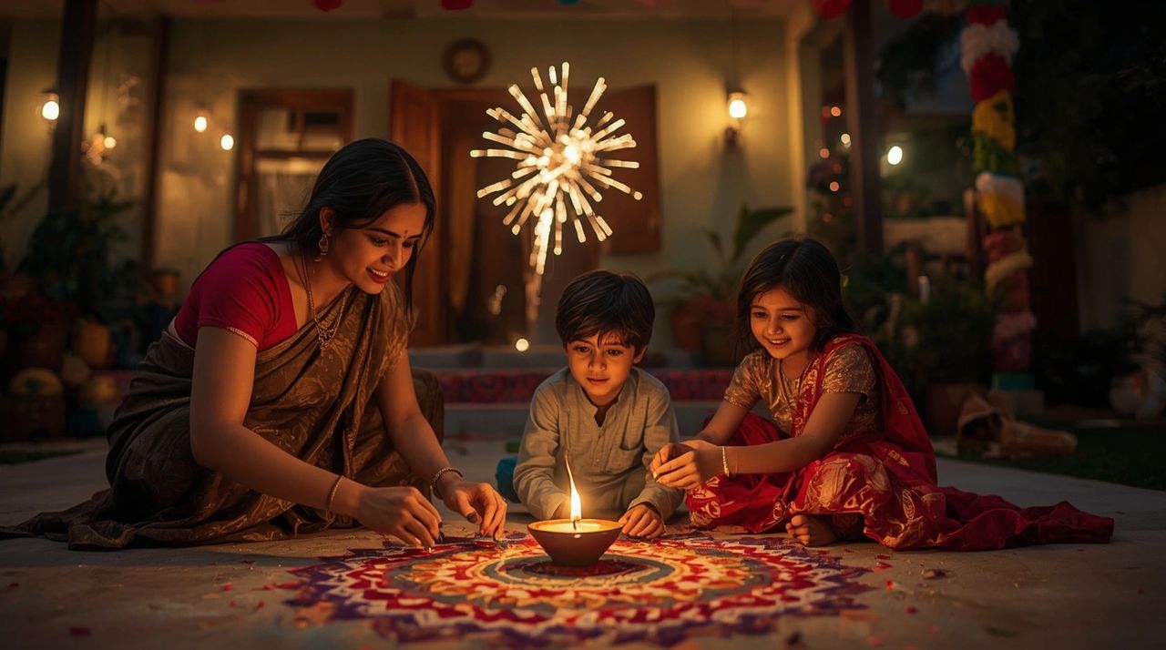 The tradition of creating beautiful rangoli outside your house and lighting diya during Deepavali | Divine Whisper Ai Astrology and Tarot