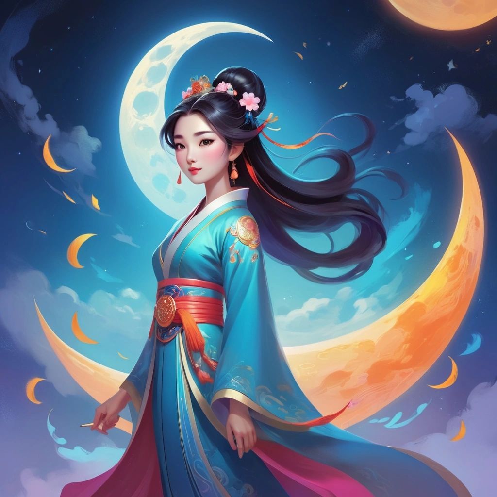 In the east, a woman named Chang’e floated upon the Moon, an immortal queen of solitude. Once a mortal, she had been given the elixir of eternal life, but in a cruel twist of fate, she was separated from her beloved Hou Yi, the archer who had saved the world. The gods placed her on the Moon, where she watched the Earth from afar, her sorrow reflected in the soft glow that illuminated the night. To this day, when the Moon is full, the people of China celebrate her memory, lighting lanterns and offering mooncakes in honor of the celestial maiden who lives in eternal longing.