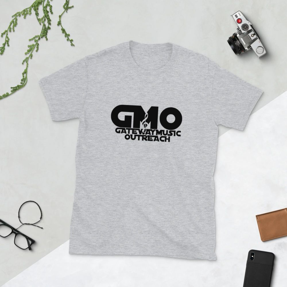 Gray t-shirt with a black Gateway Music Outreach logo on the front.