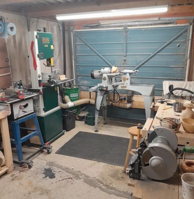 Stuart McLean’s woodturning workshop in Livingston, Scotland—where reclaimed timber and resin become