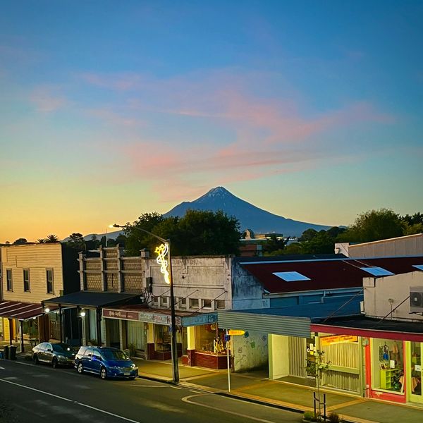 Sunset on Mt Taranaki as seen from the Old Eltham Post Office 