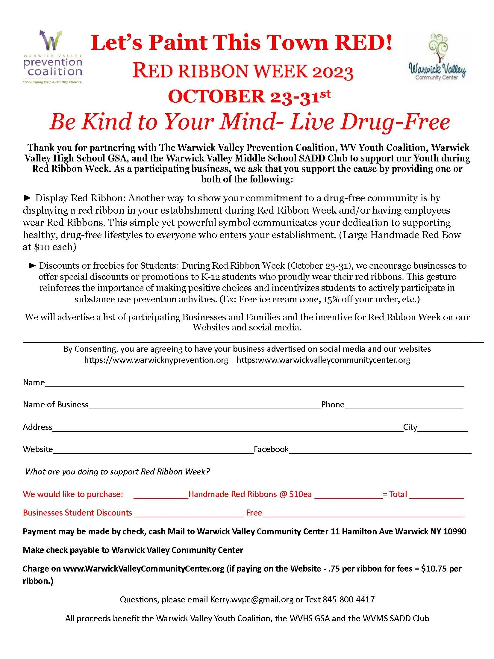Park Avenue plans daily themed participation for Red Ribbon Week : Warwick  Valley Central Schools