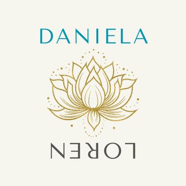 Logo with name Daniela Loren and a stylized golden lotus flower.