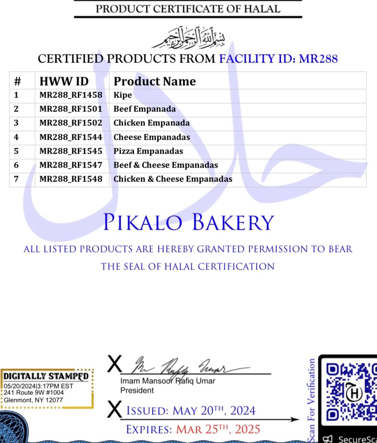 Certificate of halal