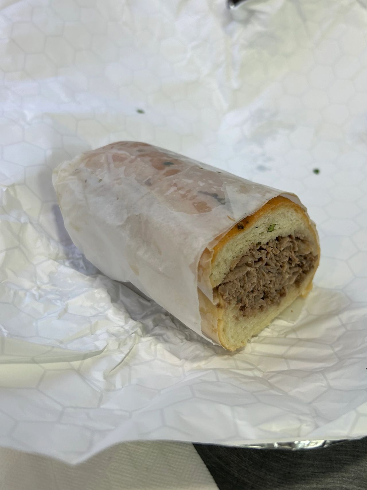 Chicago's iconic Italian beef sandwich, as served at Jimmy's Gyros in downtown Chicago.