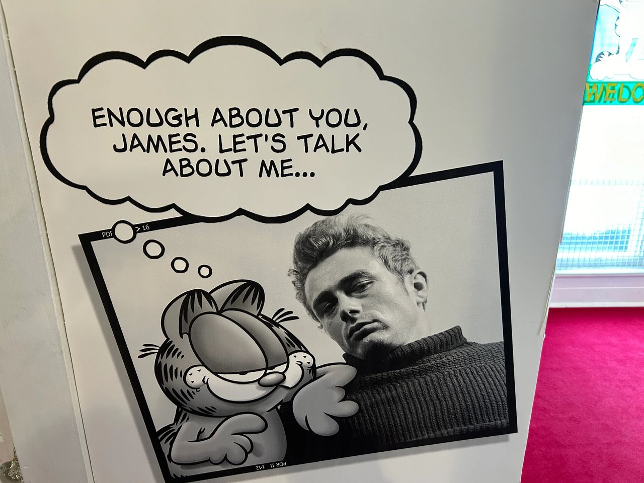 Two most famous residents from Fairmount, Indiana are James Dean and Garfield the Cat. In addition to the large Dean exhibit, there is a small exhibit paying tribute to Garfield and creator Jim Davis who was born in Fairmount too.