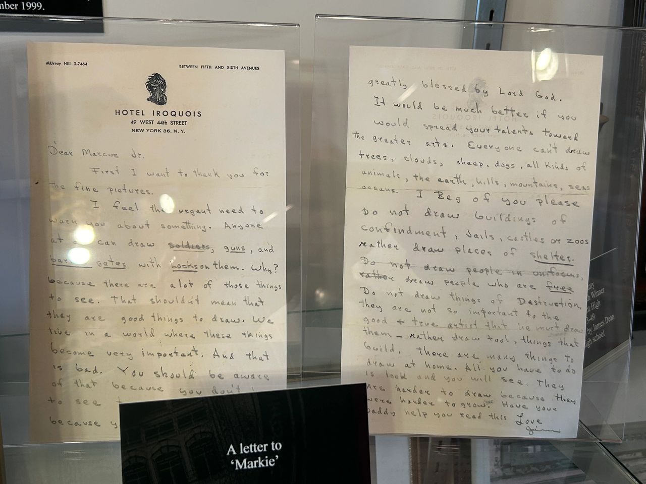 This is one of several letters to family that are on display at the museum. Through Dean’s words, you can gain insight into the type of person he was.