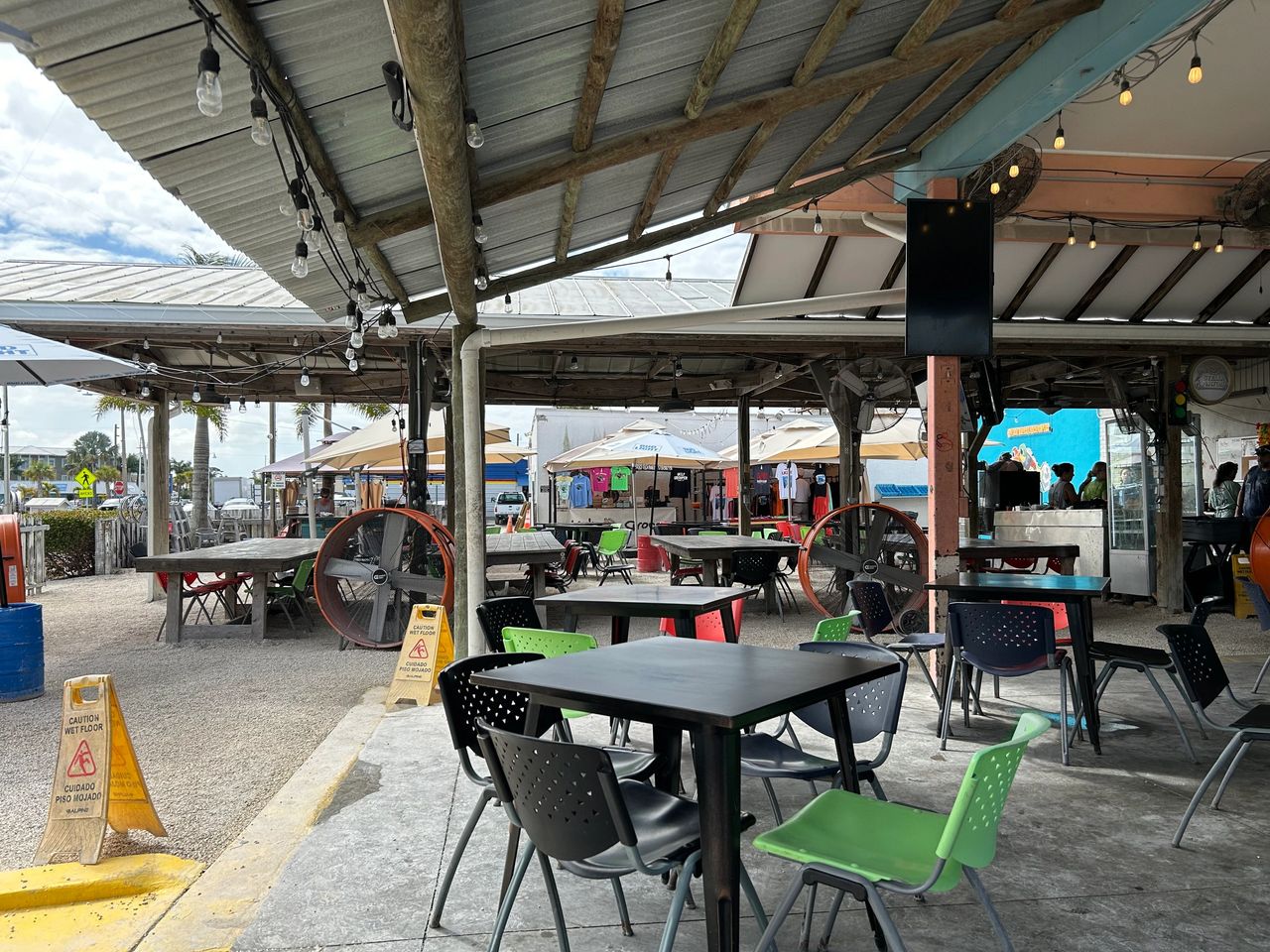 All outdoor dining at the Ugly Grouper. They have live music most days, and games to keep the kids busy while you wait for a table during peak times.