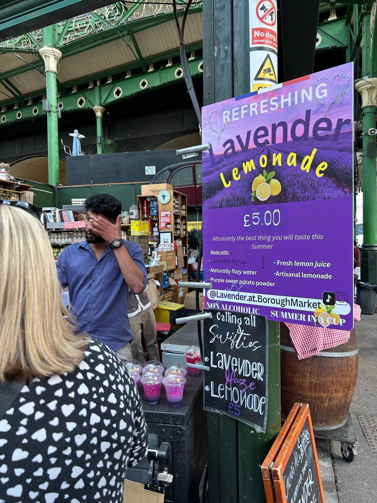 Lavender lemonade for sale at Borough Market, London