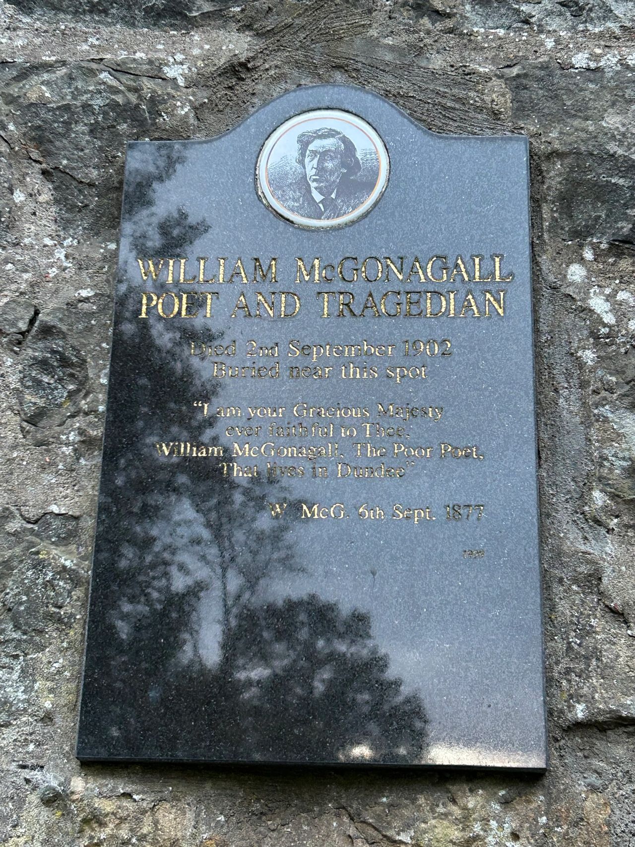 Poet William McGonagall grave marker, the inspiration for Minerva McGonagall