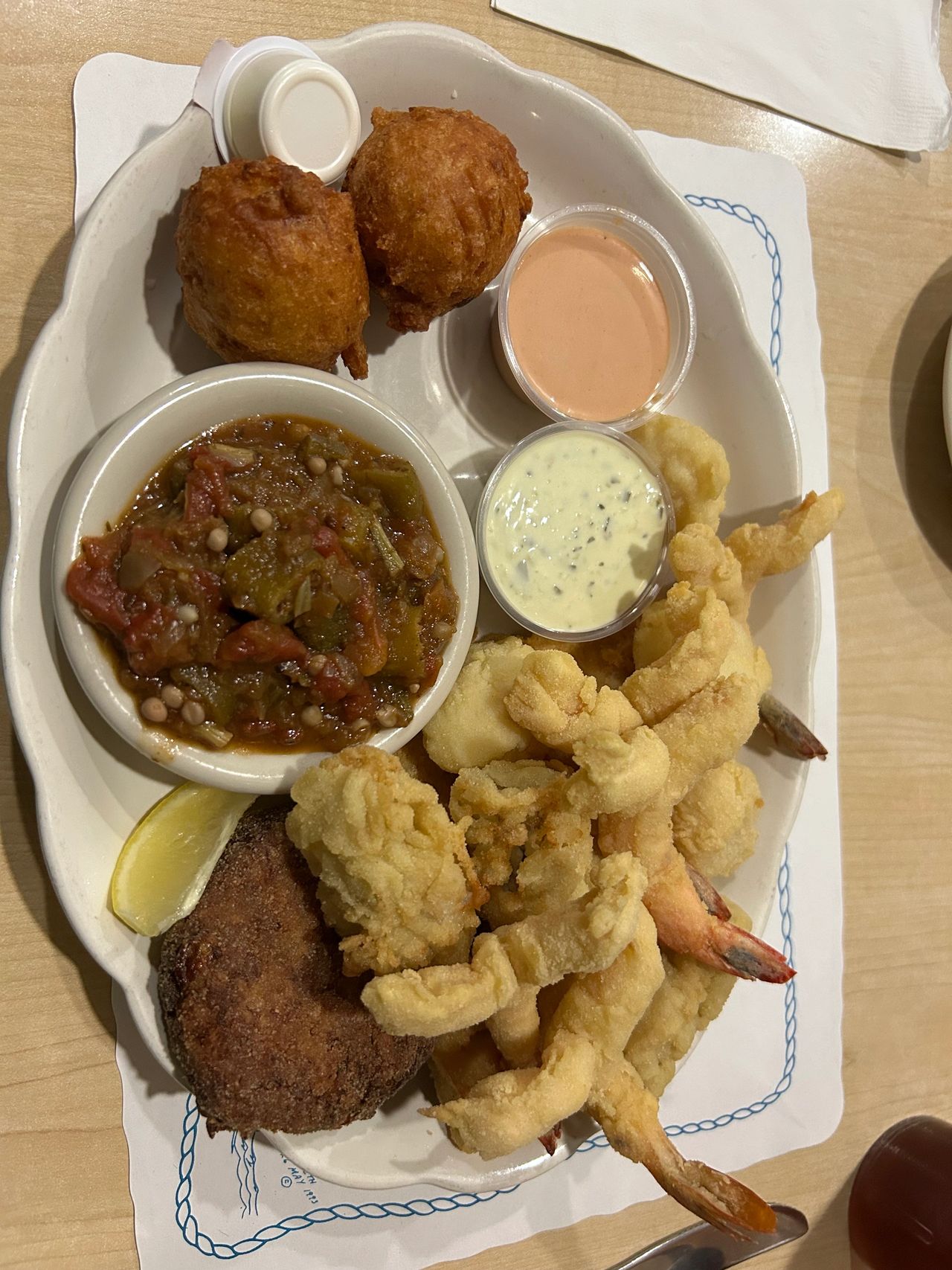 Fried seafood from O'Steen's Restaurant in St. Augustine, Florida