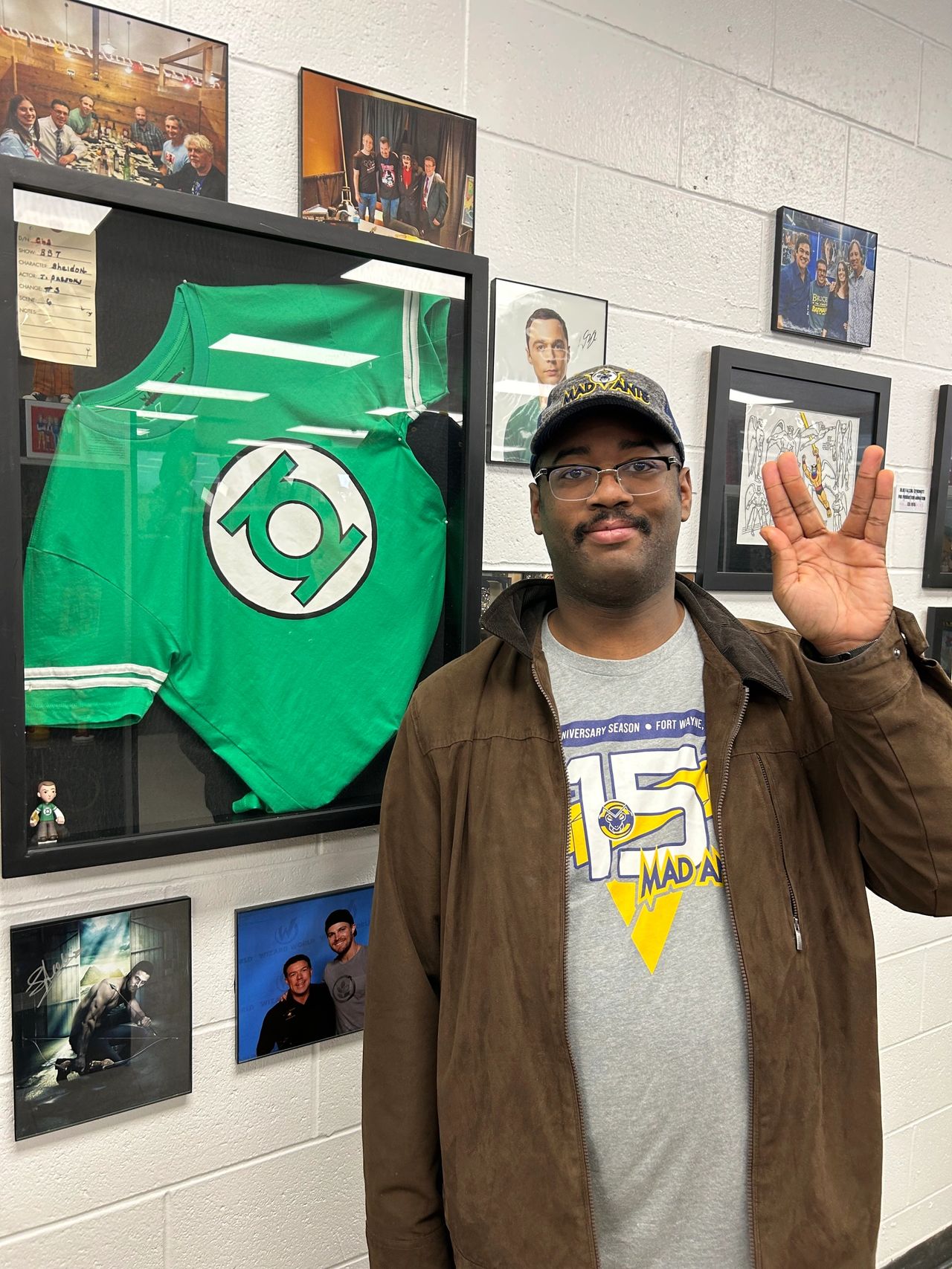 Sheldon Cooper's Green Lantern shirt from the popular TV show Big Bang Theory is on display at the Hall of Heroes in Elkhart, Indiana. 