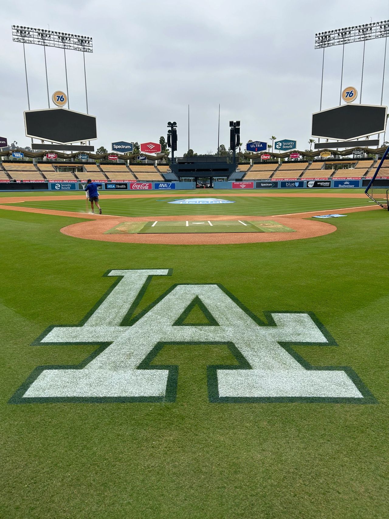During the Dodger Stadium tour, you get the opportunity to go on the field just behind home plate. 