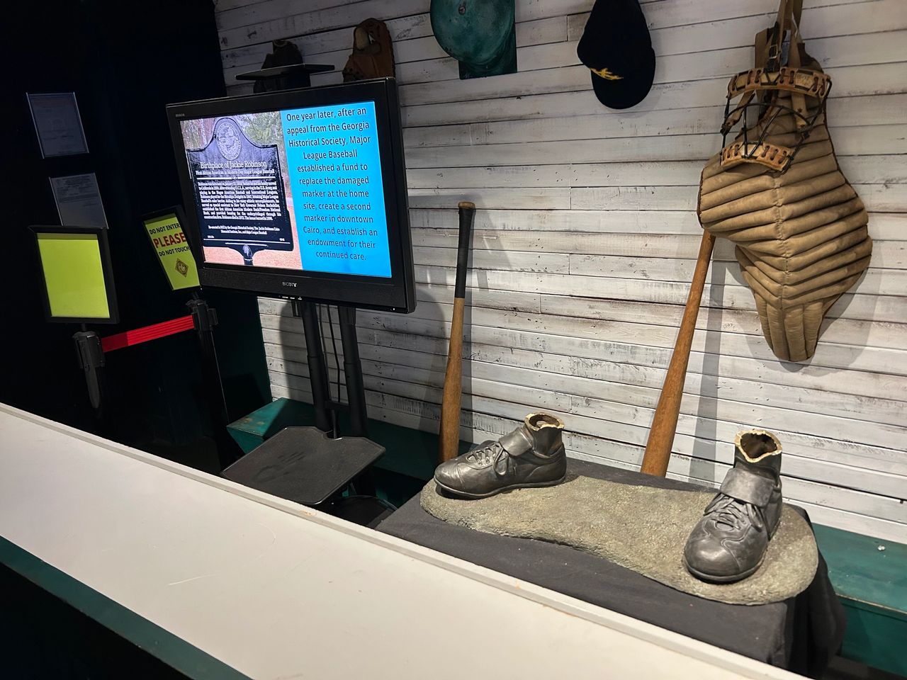 Jackie Robinson played a few years in the Negro League before signing with the Brooklyn Dodgers. The exhibit on Jackie tells the story of the hatred he faced. That includes a base of a statue that was sawed off at its base as recently as 2024.